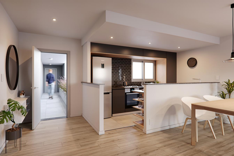 Departamento dos dormitorios contrafrente con amenities y cochera opcional.