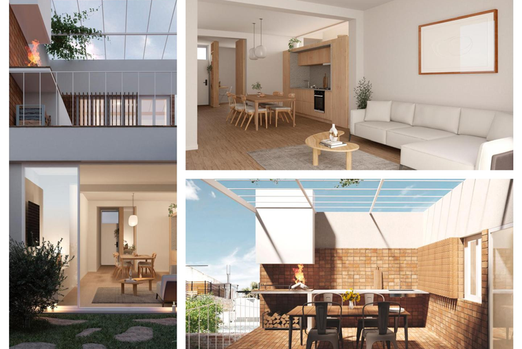 Casa de pasillo de 2 dormitorios más comodín, jardín y terraza en Pichincha